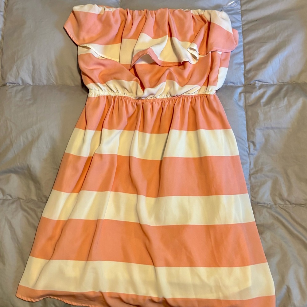 Peach Love California Pink and Cream Striped Bow Dress